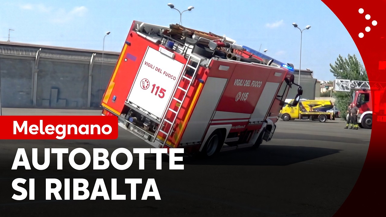 Melegnano, si ribalta autobotte dei vigili del fuoco: il video dell'incidente