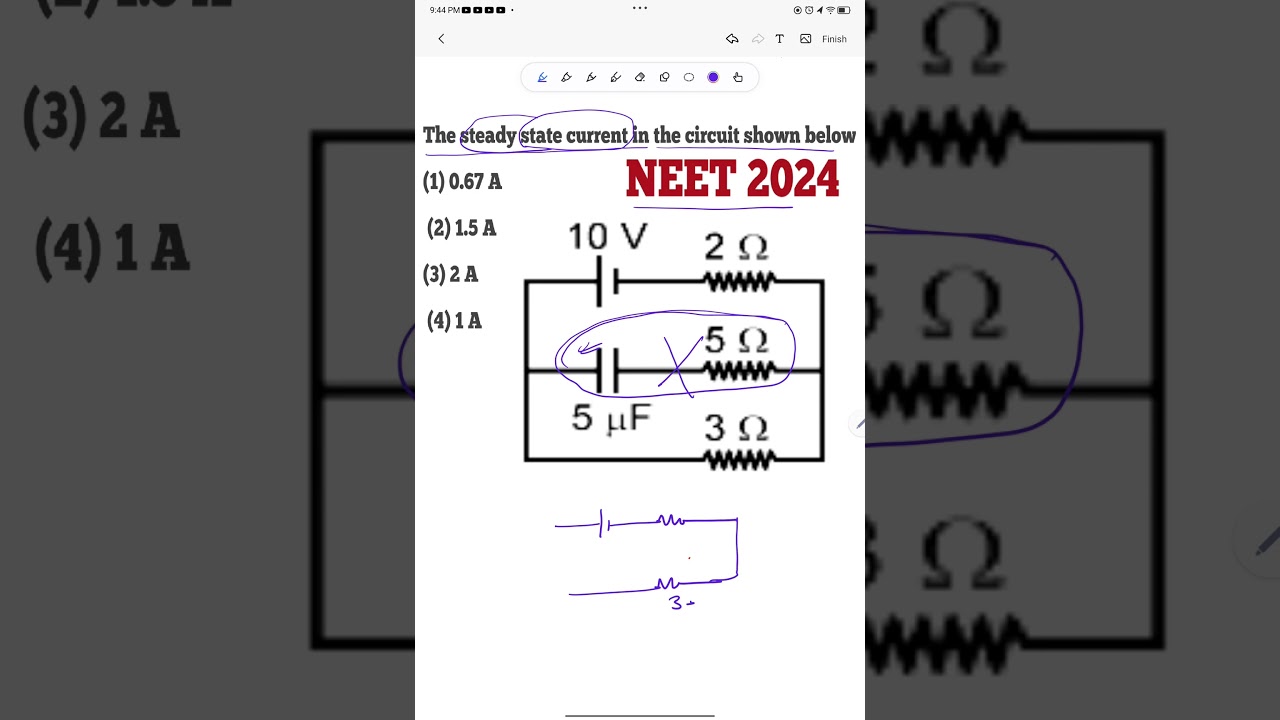 The steady state current in the circuit shown below is: NEET2024/NEET PHYSICS PYQ/JEE PYQ
