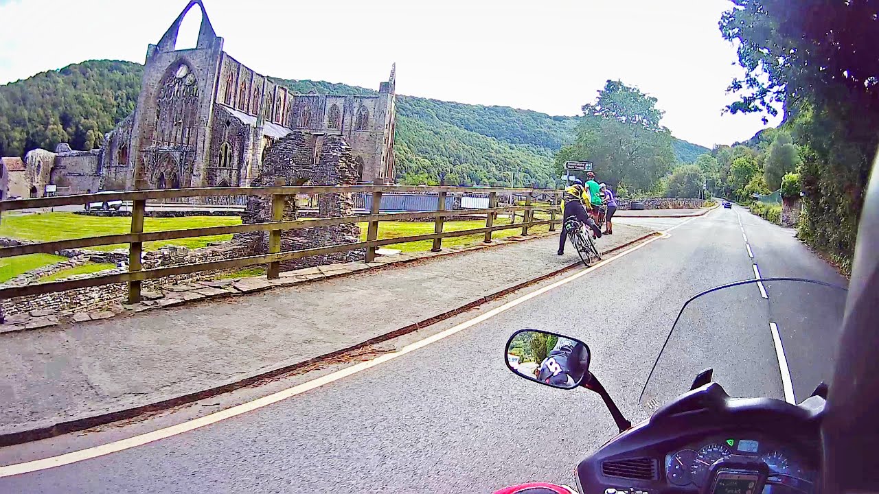 Driving through Tintern to Tintern Abbey...  Helmet Cam. Honda NT700V Deauville