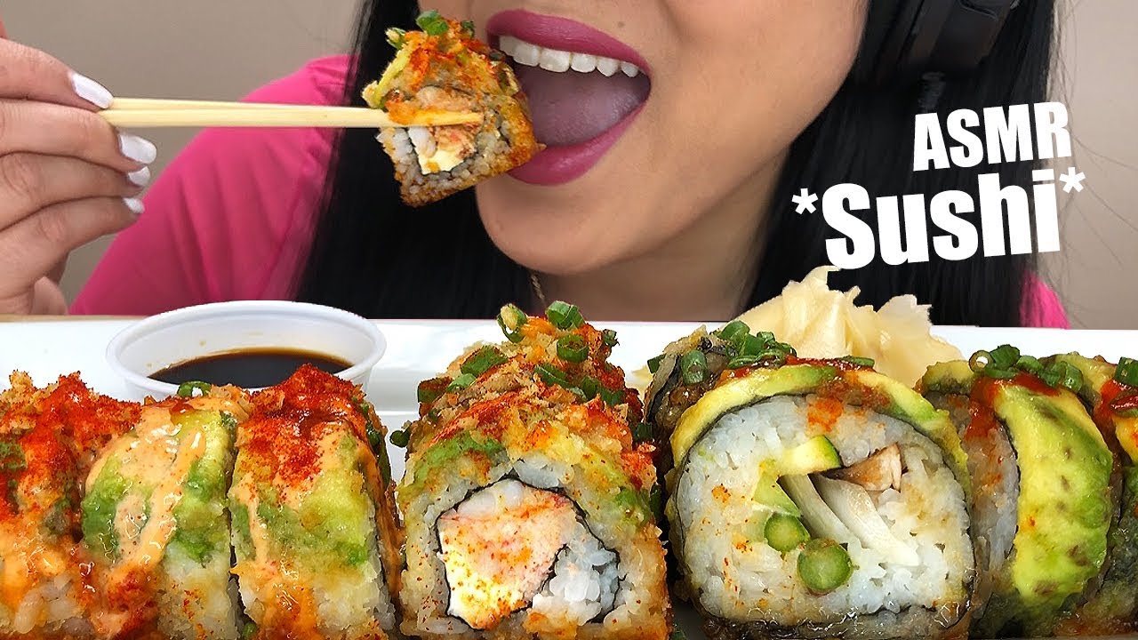 SUSHI ROLL SPECIAL ASMR  (Rock N Roll & Cryssi Roll) Eating No Talking | ASMR Phan