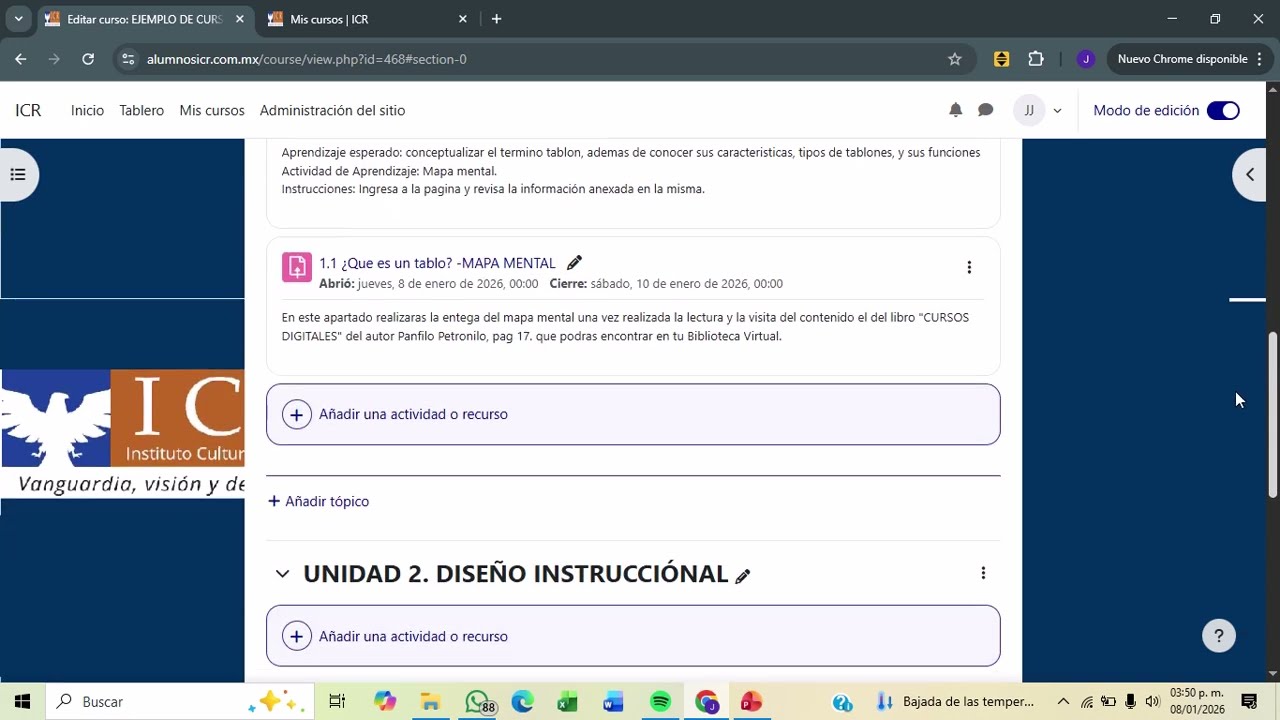 PLATAFORMA EDUCATIVA ICR-CREACIÓN DE TABLONES