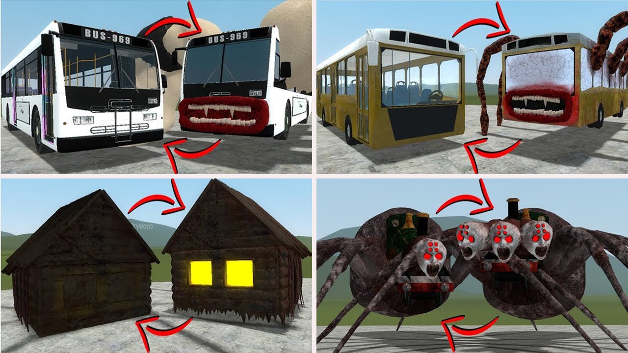 EVERYTHING TURNED INTO MONSTERS:EMILY TRAIN HYDRA, SEA EATER VS ALL TREVOR HENDERSON BATTLE In GMOD