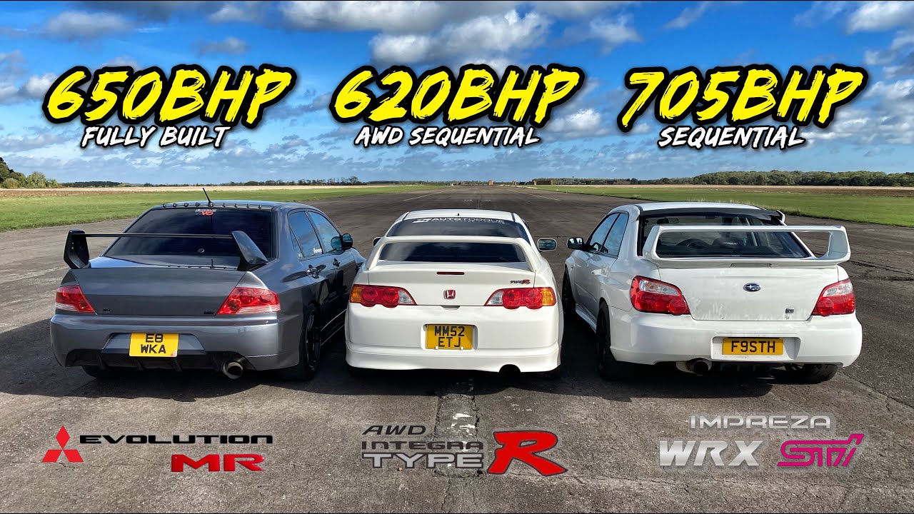 AWD LEGENDS..705HP IMPREZA vs 620HP AWD INTEGRA vs 650HP EVO 8