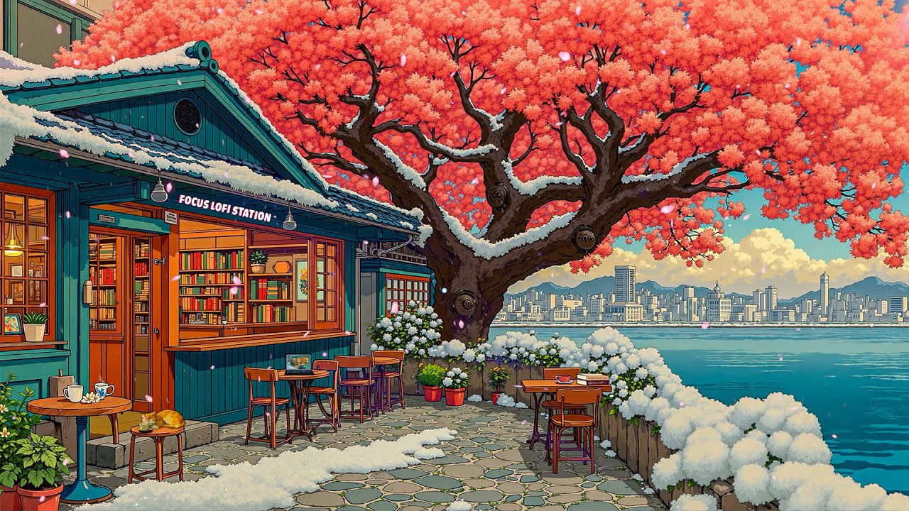 Spring Cafe Corner in Lakeside 🌸 Serenity with Lofi Hip Hop ☕ Chill Beats to Study, Relax