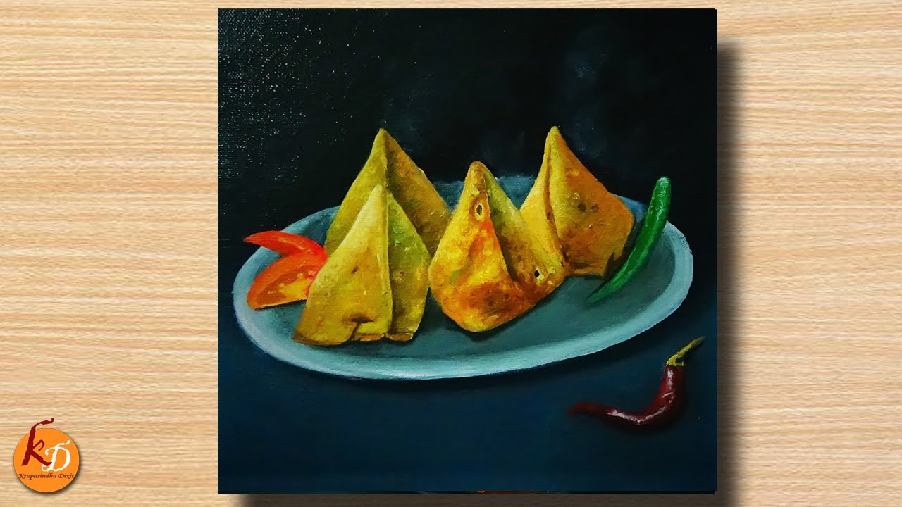 Samosa with Chili and Tomato / Acrylic painting for beginners|| Episode #224