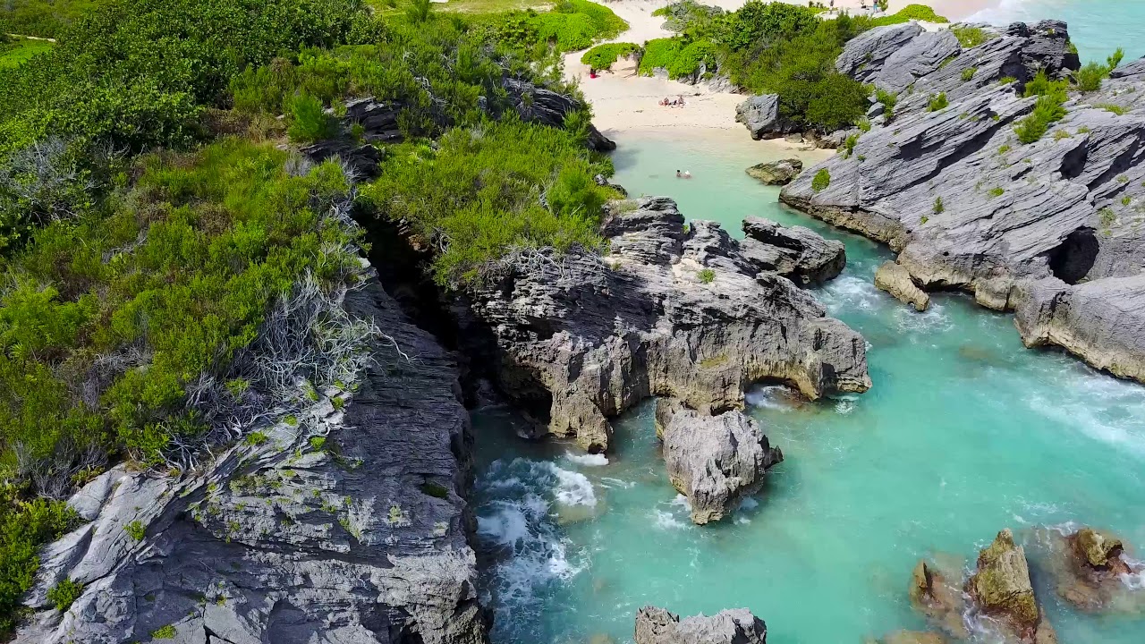The backside of Jobson's cove in Bermuda from a drone.