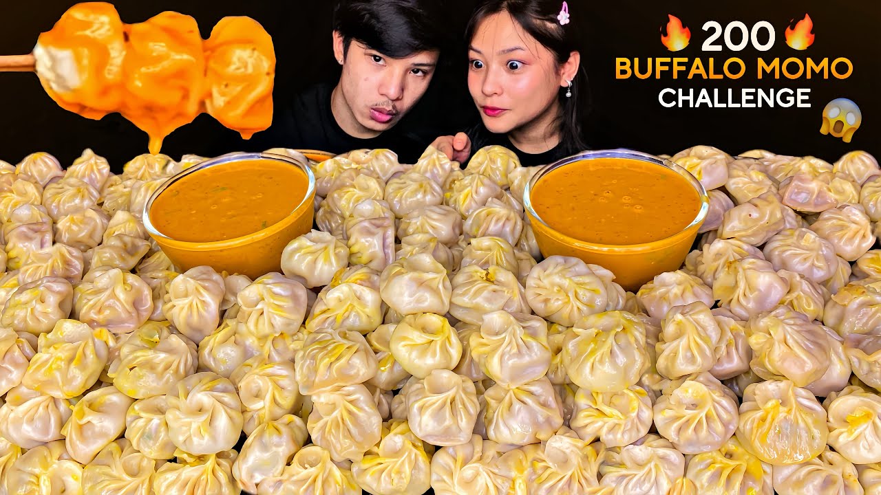 200 BUFFALO MOMO CHALLENGE WITH DEEP😱SPICY ACHAR🔥200 DUMPLING EATING CHALLENGE | MUKBANG