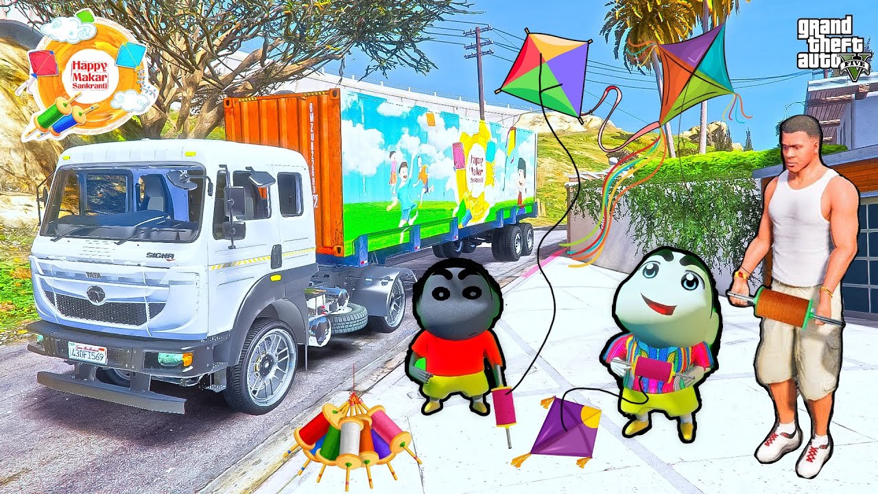 Franklin & Shinchan & BlackChan Celebrating Makar Sankranti in GTA 5 | Going Indian to Buy Kite
