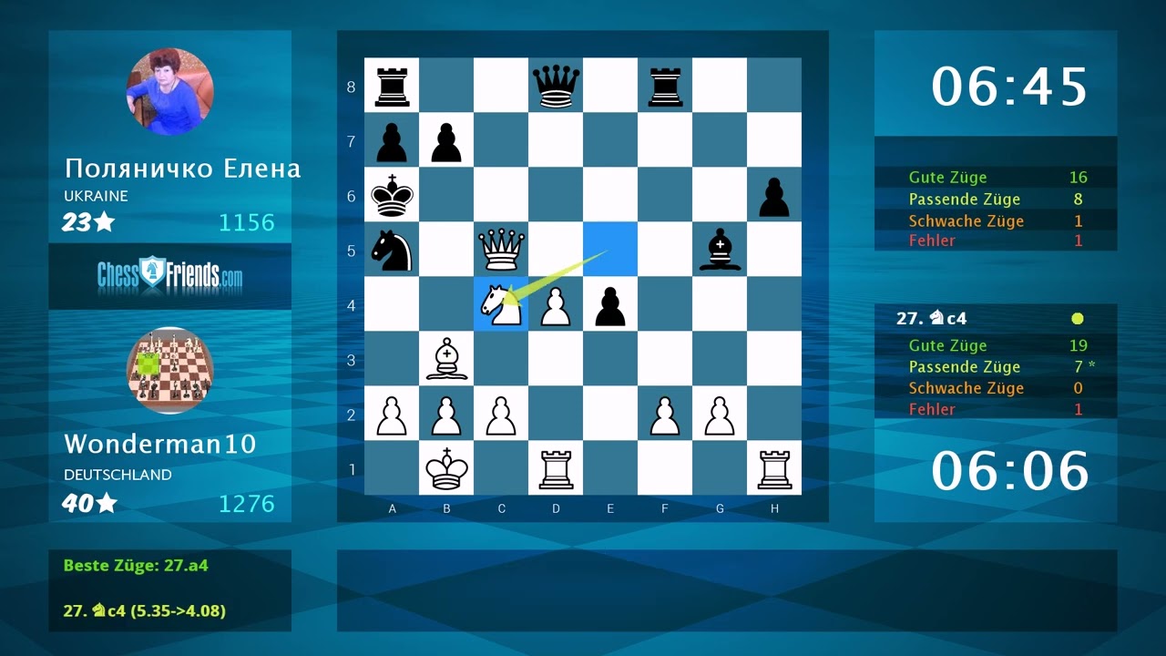 Schachspielanalyse: Wonderman10 - Поляничко Елена, 0-1 (Von ChessFriends.com)
