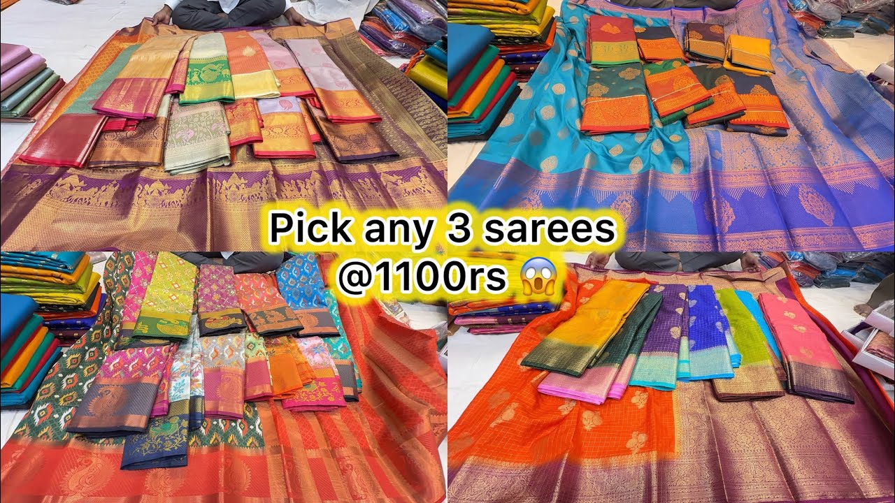 Chickpet wholesale semi silk sarees pick 3 sarees @1100rs | single piece courier available 