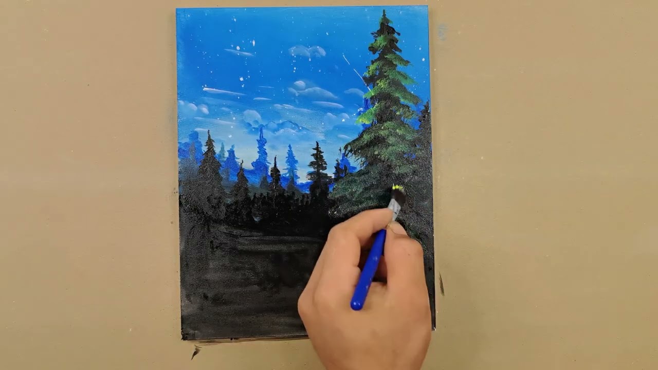   Draw apicture of a campfire at night /   Acrylic / nature . ແຕ້ມຮູບພາບກອງໄຟຍາມກາງຄືນ