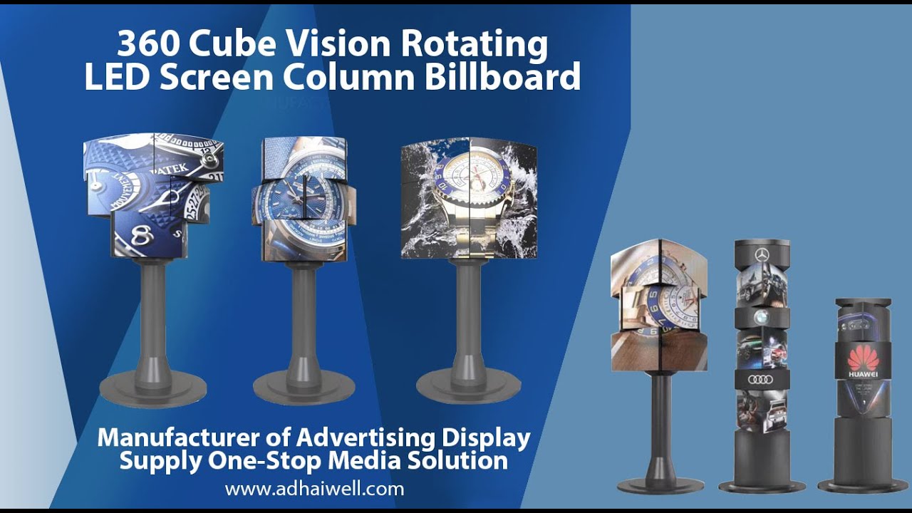 Indoor 360 &deg; Cube Vision Rotating LED Screen Column Billboard