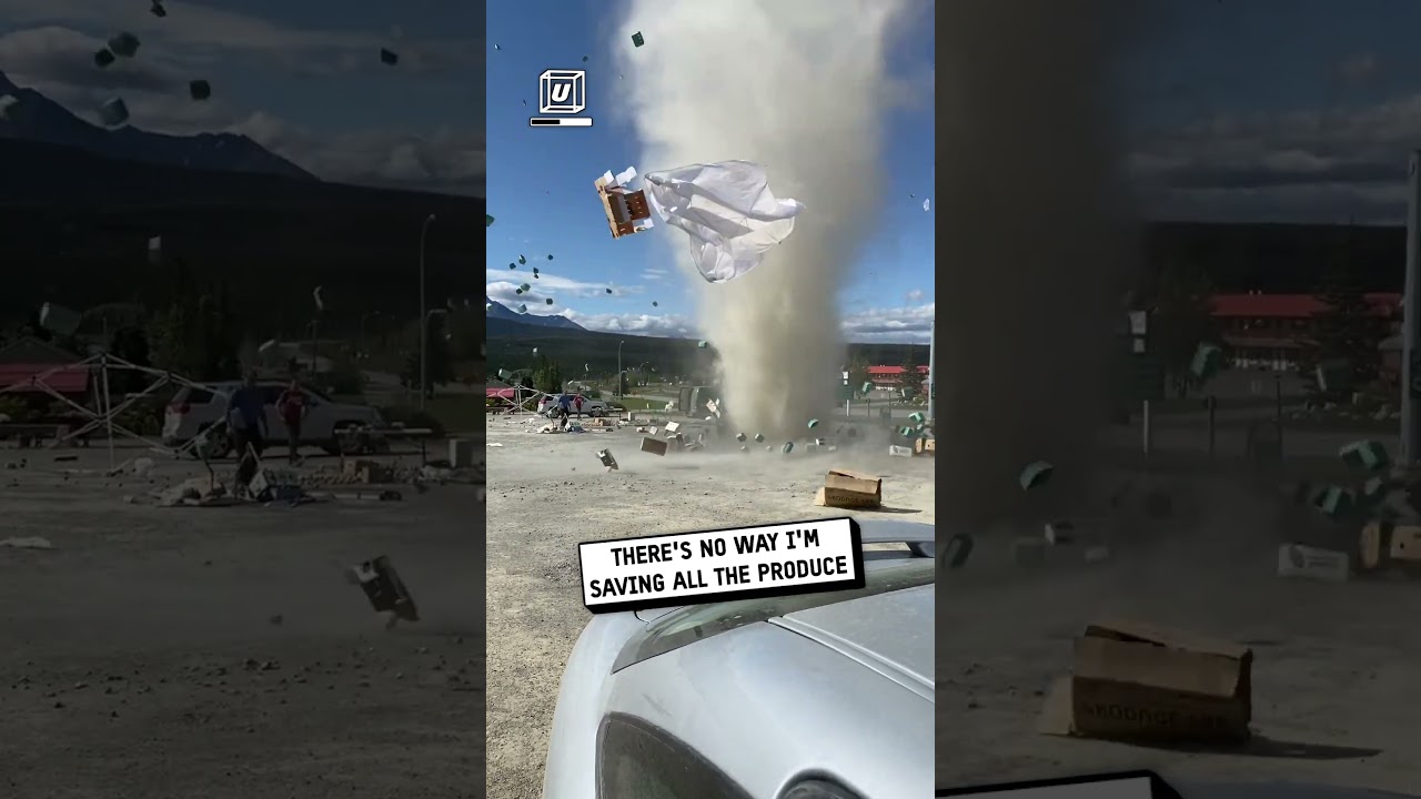 Fruit stand VS dust devil 🌪️😳🍇 (🎥: Nicholas Williams via ViralHog)