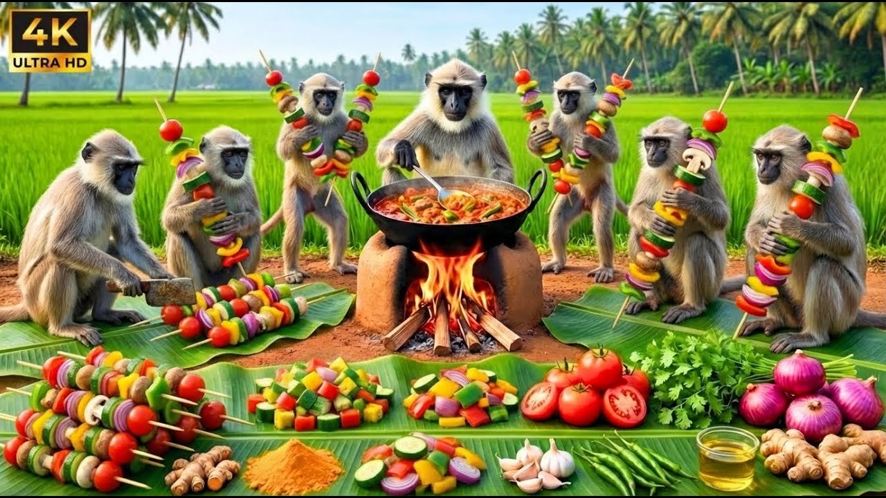 Full video - The journey of eight monkeys searching for food and survival.