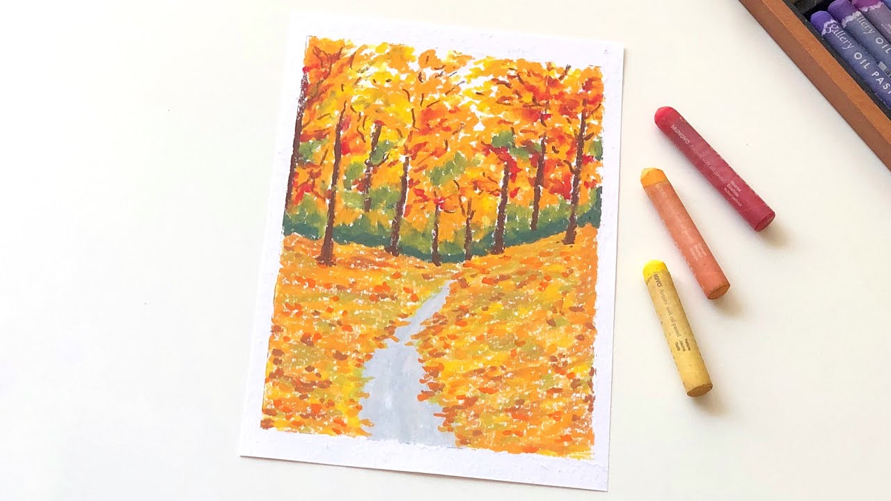 The Autumn Path 🍂 | Step by step oil pastel landscape drawing
