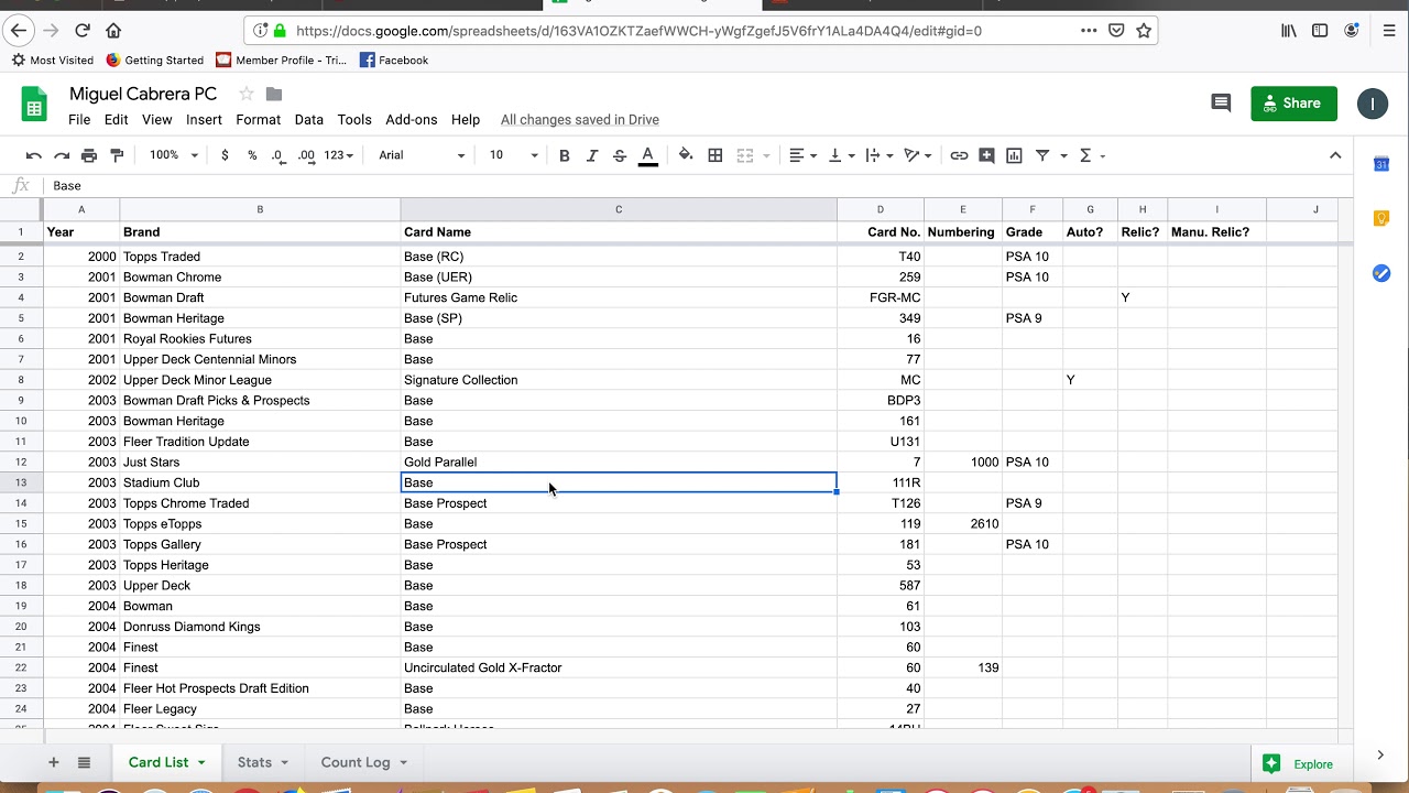 Baseball Card Spreadsheet Tracker Tutorial - Organizing Your Collection