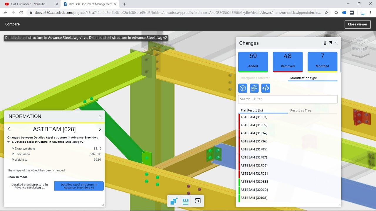 Compare Advance Steel Models in BIM 360 Docs