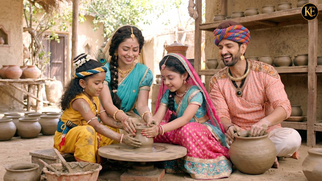 मैया के साथ बाल कान्हा और राधा ने सीखी मिट्टी के बर्तन बनाने की कला || YMKN || Shree Krishan leela