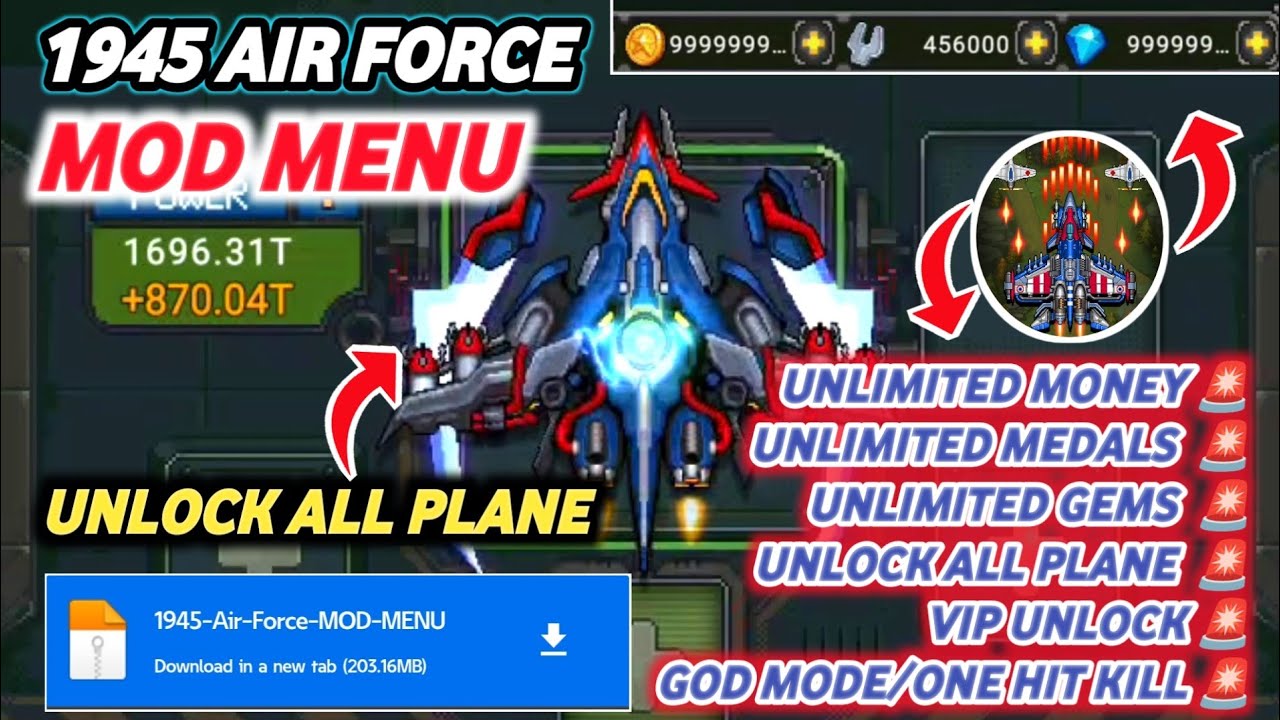 🔥Unlocked Premium Features | 1945 Air Force Mod Apk | Unlock All Planes