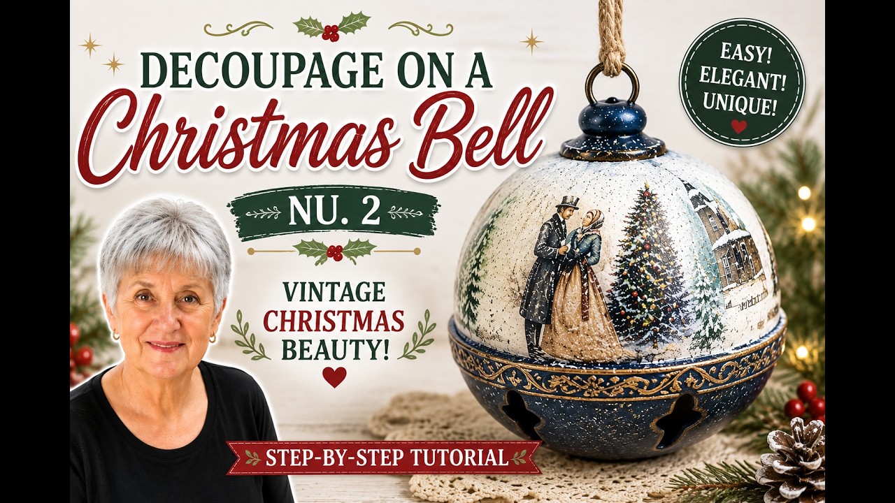 Vintage Christmas Jingle Bell Ornament | Hand-Painted and decoupage  Winter Scene   Nu.2