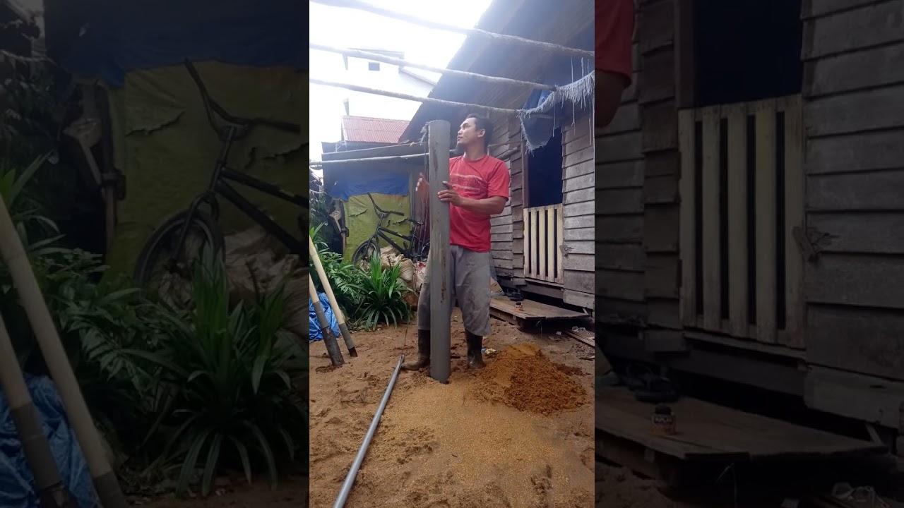 Proses pembuatan sumur bor manual langsung menggunakan pipa hisap 3/4 inc airnya super lancar