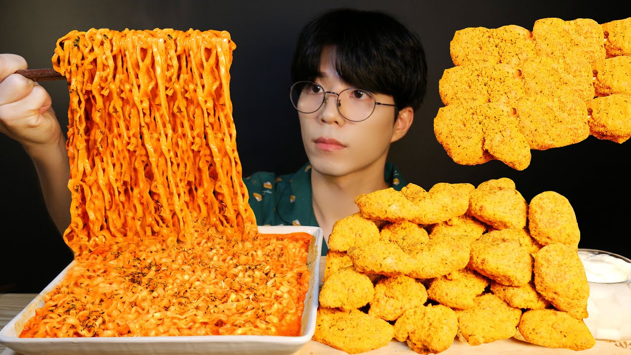 SUB) CARBO SPICY NOODLES+BHC CHICKEN! 까르보 불닭볶음면+뿌링클 순살 ㅠㅠㅠㅠ!