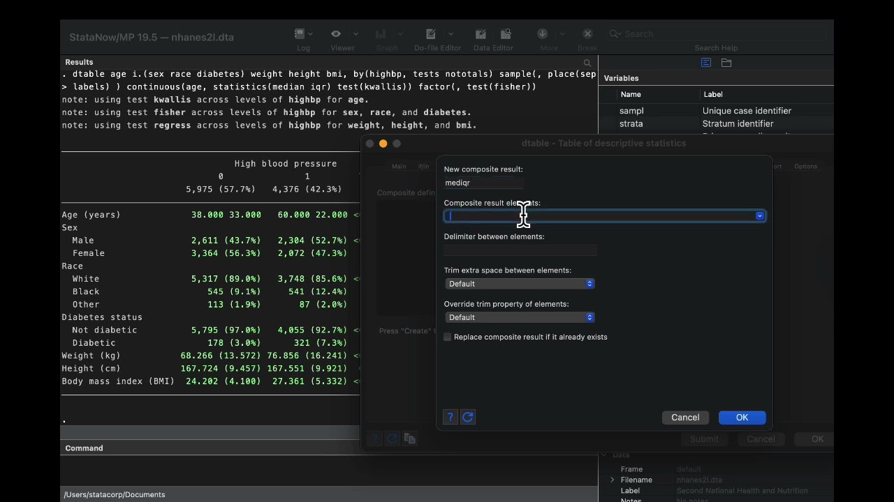 Tables of descriptive statistics in Stata