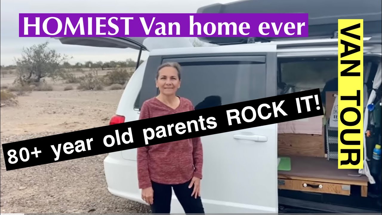 Homiest van you’ll ever see!  Parents in 80’s build out and decorate nomad daughter’s mini van.