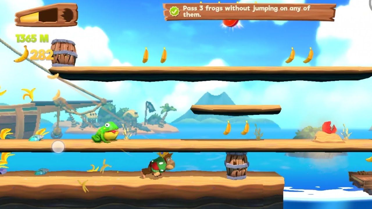 Banana Kong 2 Pass 3 frogs without jumping on any of them (In One Run)