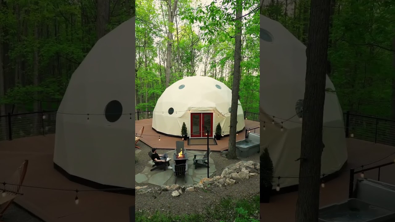 Luxury Geodesic Glamping Dome w/ Waterfall! Tiny Home Mini Tour