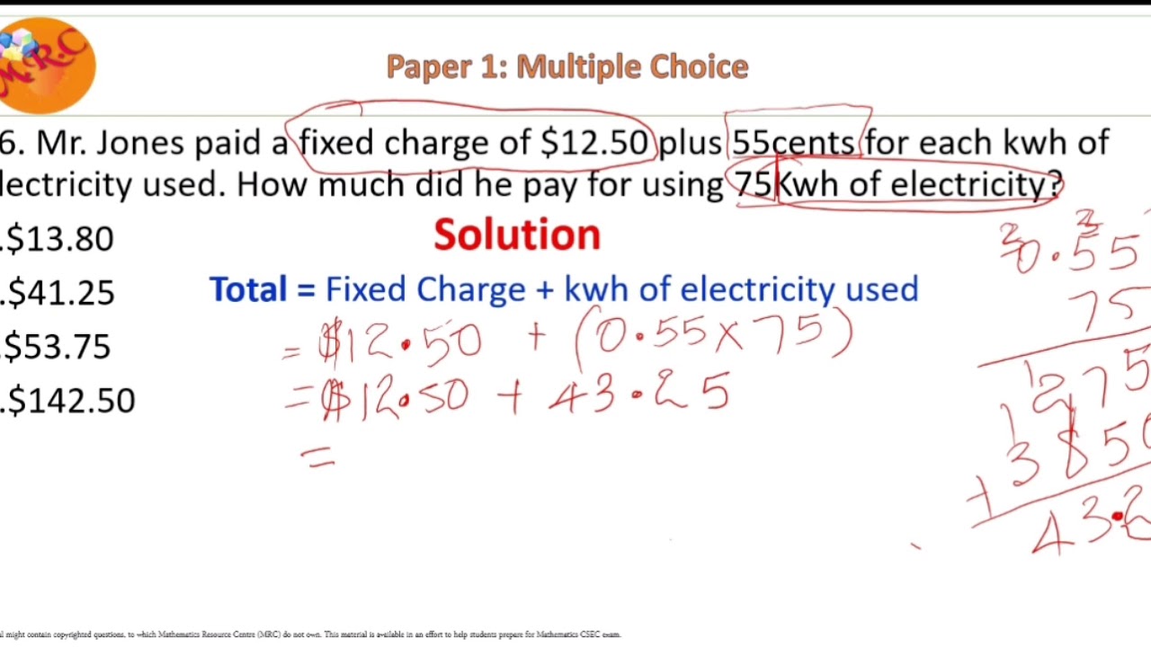 Calculating electricity bill given fixed charge and cost for each kwh