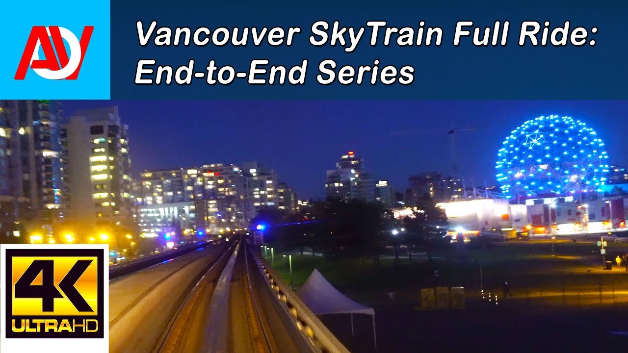 Vancouver SKYTRAIN FULL RIDE: EXPO LINE TO KING GEORGE STATION (NIGHT) End-to-End - 4K