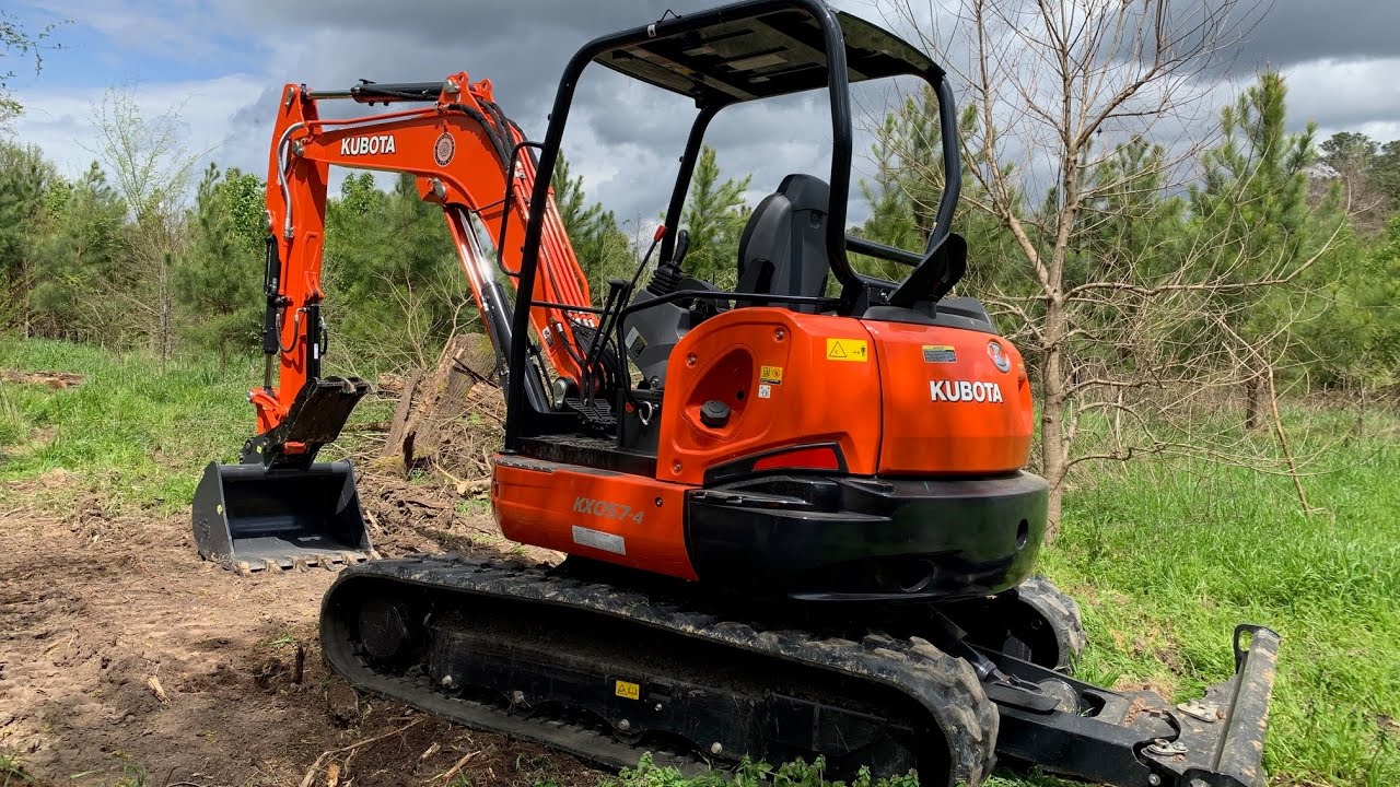 Kubota KX057-4 digging dirt after dark- NEW LIGHTS!