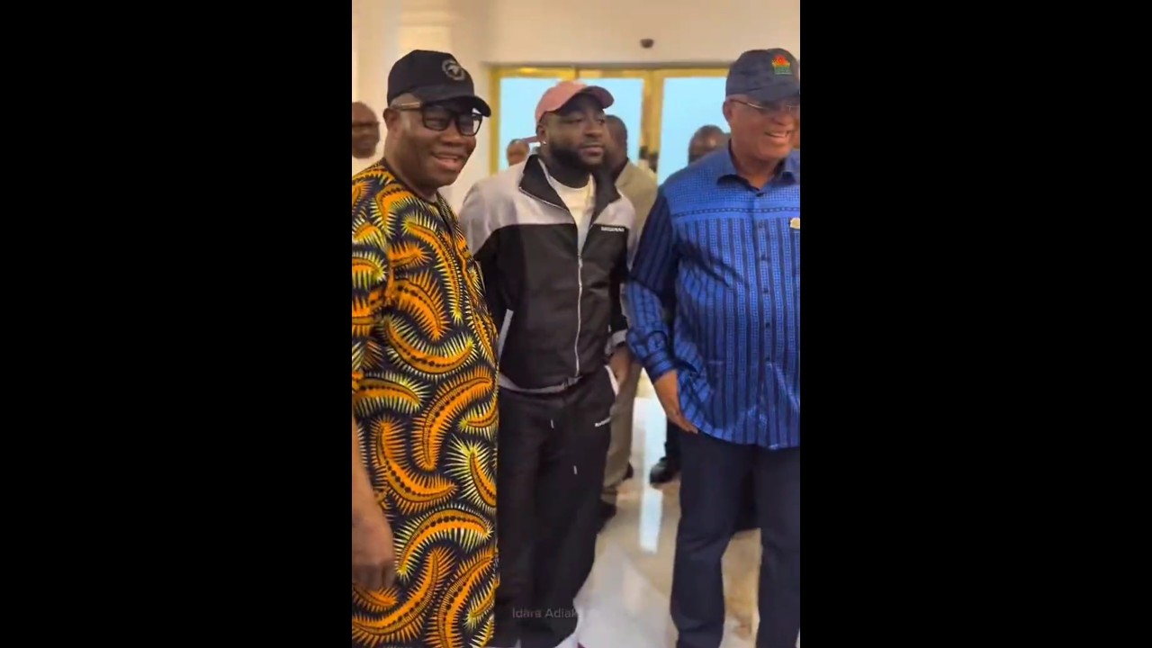Davido, Senate President senator Godswill Akpabio and Governor Eno in Government house in Uyo.