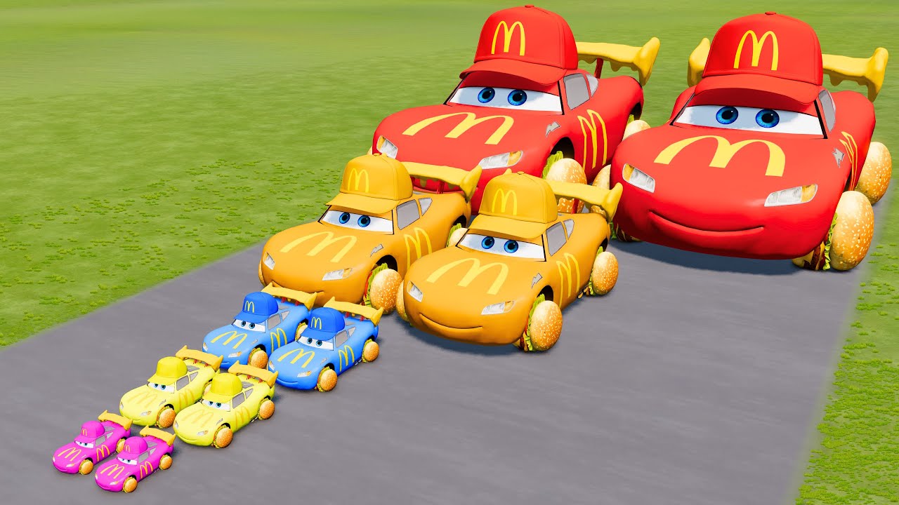 Big & Small McQueen McDonald's VS Train | BeamNG.drive
