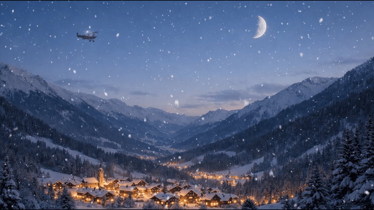 Snowy Alpine Valley from a Cozy Village ❄️ Falling Snow & Winter Ambience (LIVE) Relax & Studying