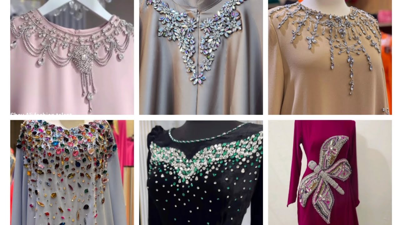 beautiful pakistani embroidery neck design stone work 👌😲