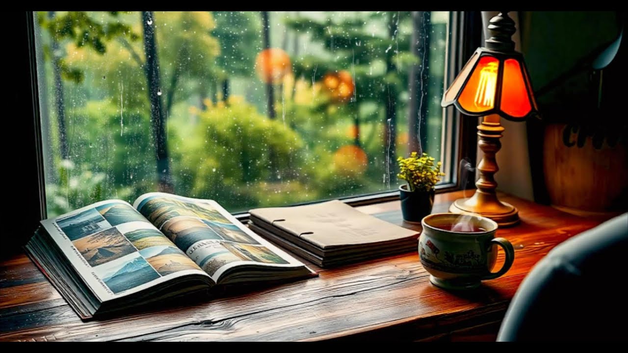 Reading Book Ambience 📖☕ Rainy Window Jazz for Focus, Study & Relax