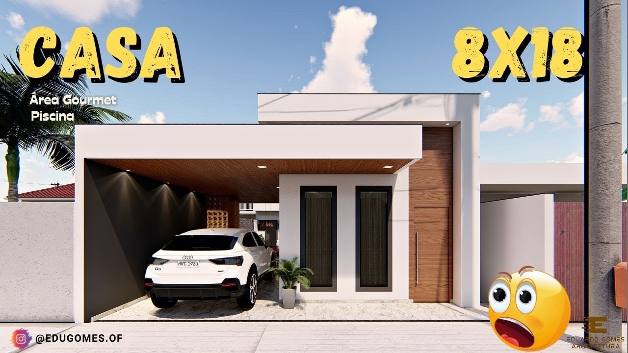Casa 8x18 com Platibanda | Fachada Moderna | EDUARDO GOMES ARQUITETURA