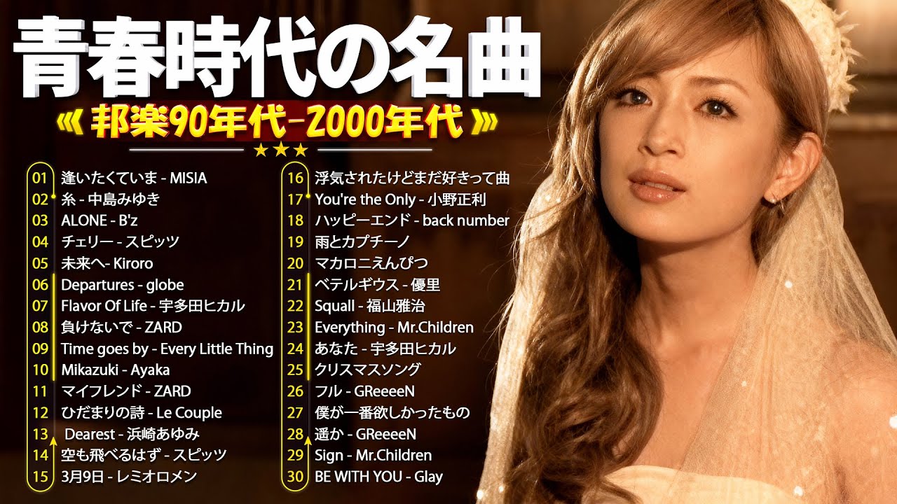 90年代ヒット曲メドレ💗～40代から50代が聴きたい懐メロ🎤浜崎あゆみ, スピッツ, スキマスイッチ,...