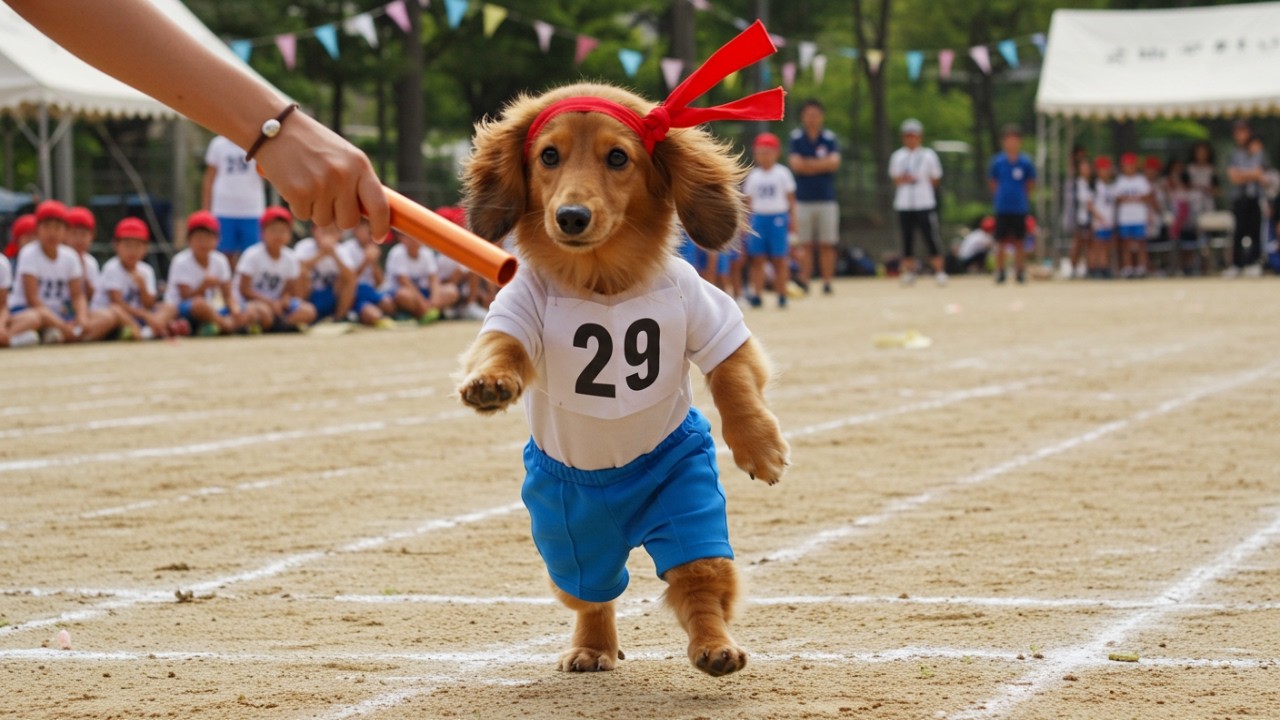 小学校の運動会に参加してきたダックス