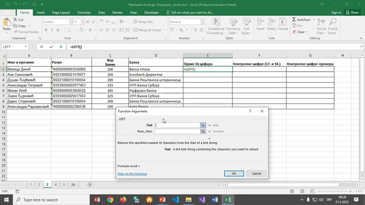 Priprema za test excel
