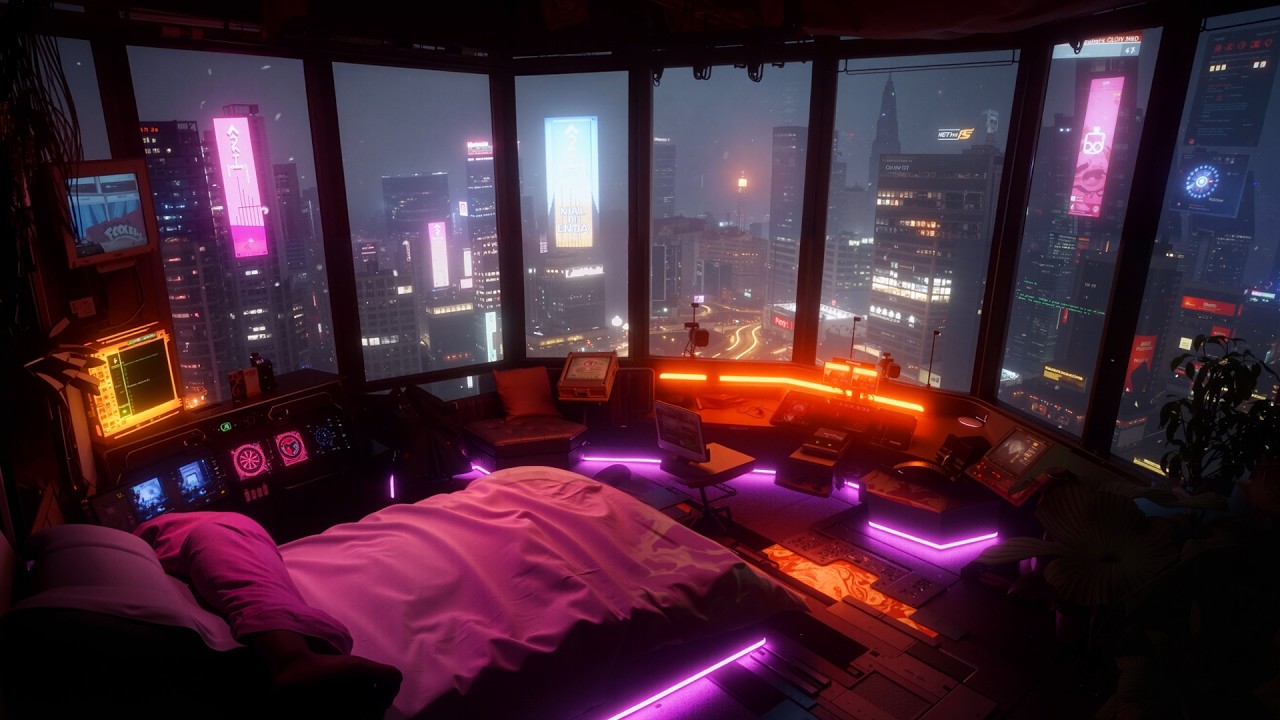 🎵 Pink Cyberpunk Penthouse: High-Rise Rain & Neon Glow | Lofi Ambient | 4K | Live
