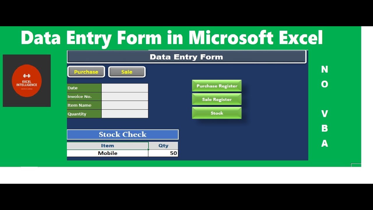 Data Entry Form in Excel || No VBA || Part-2 || Stock Management in excel
