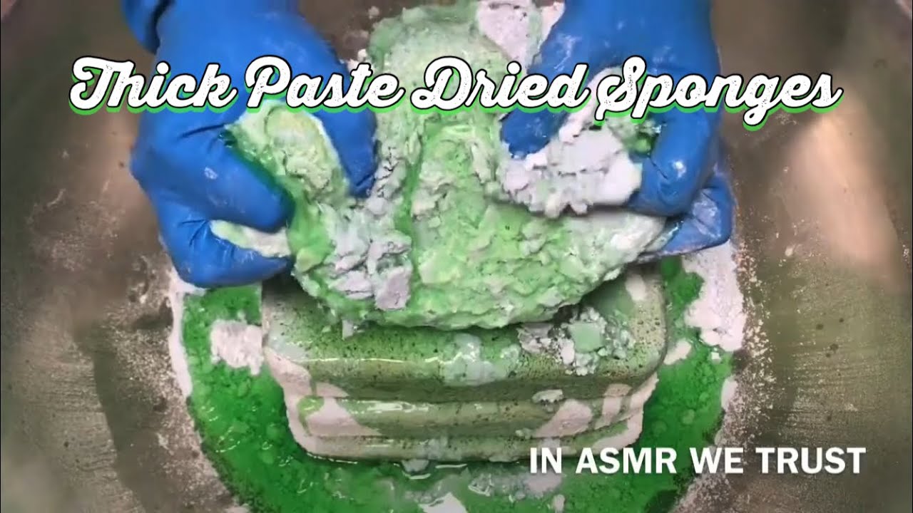 Thick Paste Dried Sponges with Green Detergent, Fabuloso Comet, and Domestos Pine | ASMR