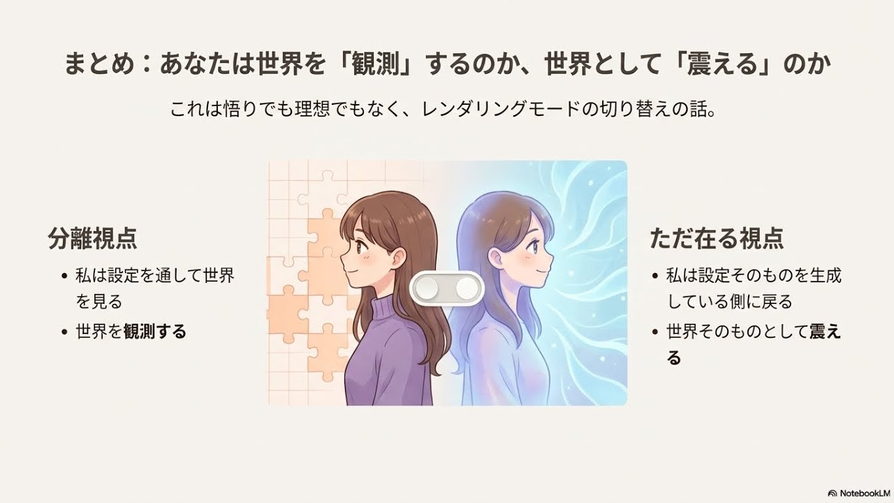 世界の一側面を見るのか、世界として生成するのか