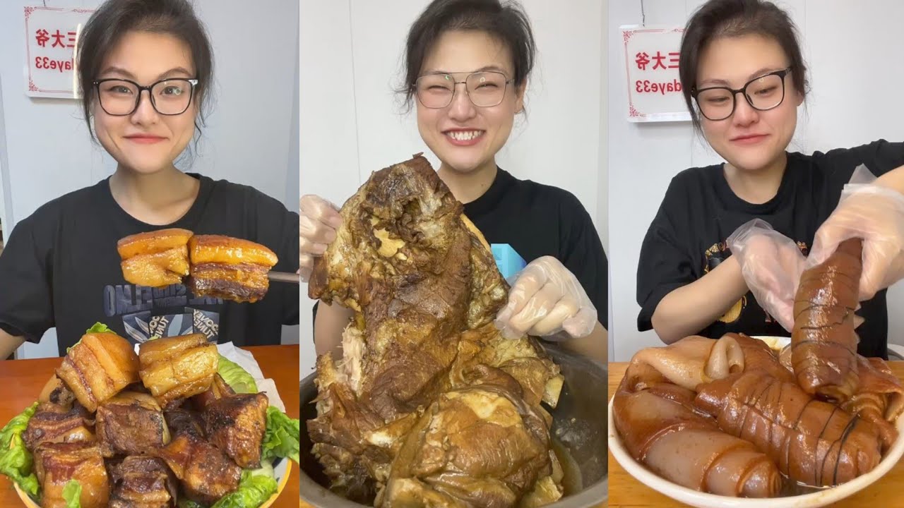Mukbang Challenge:Eat cow tongue belly rib belly pork skin roll 🥐#mukbang #yummyfood  #eatingsounds