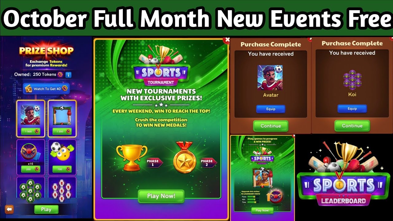 October Full Month With Date New Events Free🔥||Prize Shop Event Free🔥||Sports Theme🔥||#CarromPool🔥