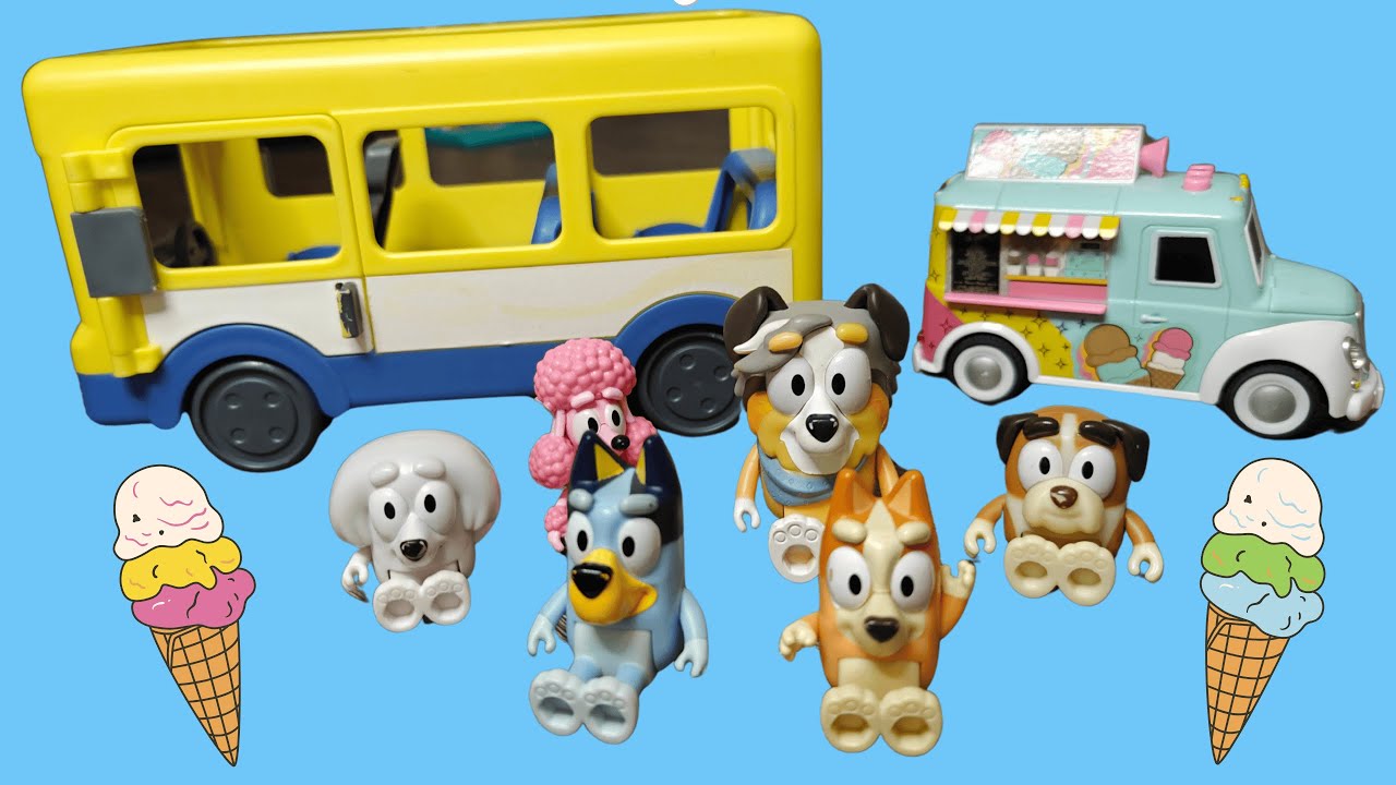 Bluey & Bingo Toys Go to School & Visit the Ice Cream Truck - Disney School Bus Kids & Toddler Toys