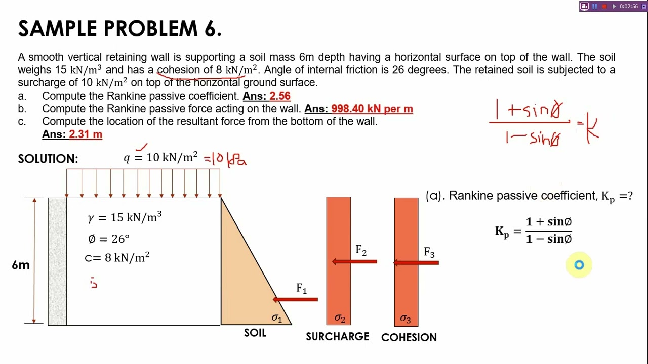 SAMPLE PROBLEM 6 | LATERAL EARTH PRESSURE USING RANKINE'S THEORY (by Marga Antoinette)